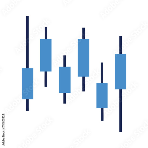 Blue and dark blue candlestick chart graphic on white background stock market
