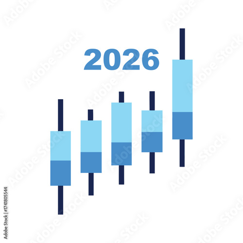 Blue Candlestick Chart with Year 2026 Label finance stock