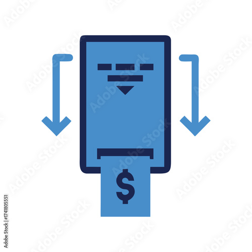 Blue cash withdrawal icon with dollar symbol and arrows money