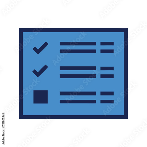 Blue checklist with checkmarks and horizontal lines on white background tick