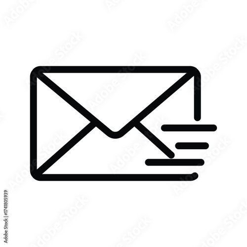 Email envelope with at symbol line icon, communication and contact symbol, simple outline style on white background
