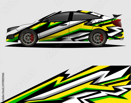 Car decal wrap design vector. Graphic abstract stripe racing background kit designs for vehicle, race car, rally, a56.eps