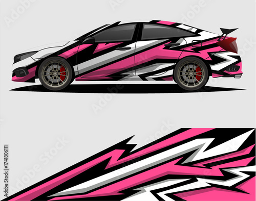 Car decal wrap design vector. Graphic abstract stripe racing background kit designs for vehicle, race car, rally, adventure and livery a58.eps