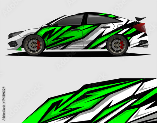 Car decal wrap design vector. Graphic abstract stripe racing background kit designs for vehicle, race car, rally, adventure and livery a61.eps