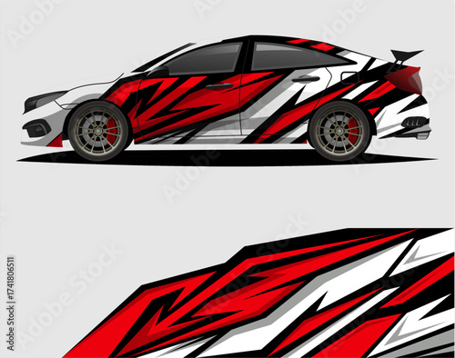 Car decal wrap design vector. Graphic abstract stripe racing background kit designs for vehicle, race car, rally, adventure and livery a64.eps