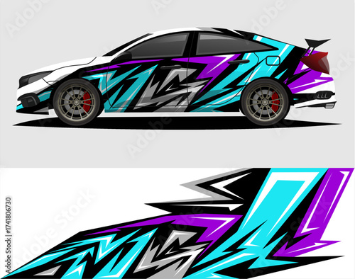 Car decal wrap design vector. Graphic abstract stripe racing background kit designs for vehicle, race car, rally and livery	a50.eps