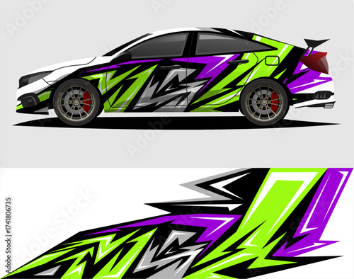 Car decal wrap design vector. Graphic abstract stripe racing background kit designs for vehicle, race car, rally and livery	 a49.eps