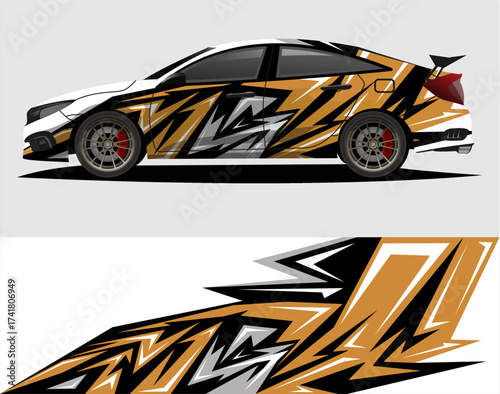 Car decal wrap design vector. Graphic abstract stripe racing background kit designs for vehicle, race car, rally and livery	