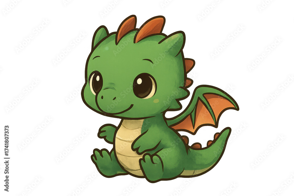 Obraz premium Cute baby green dragon cartoon illustration