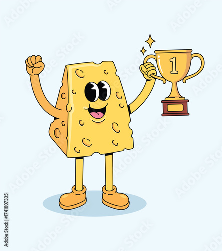 cheese trophy groovy cartoon illustration