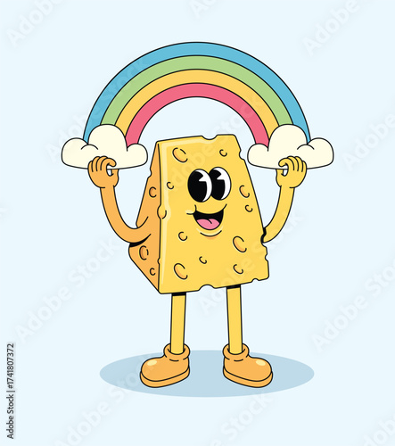 cheese rainbow groovy cartoon illustration