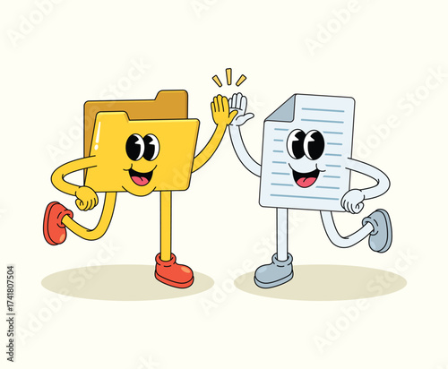 folder and file high five groovy cartoon illustration