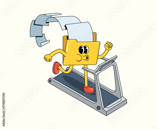 folder data treadmill groovy cartoon illustration