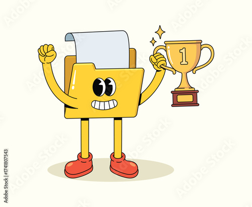 folder data trophy groovy cartoon illustration