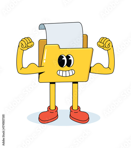 folder data strong groovy cartoon illustration