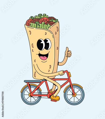 kebab bicycle groovy cartoon illustration