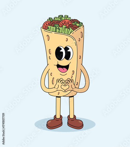 kebab love groovy cartoon illustration