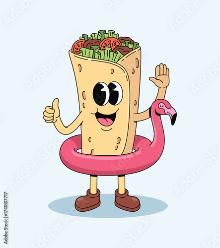 kebab float flamingo groovy cartoon illustration