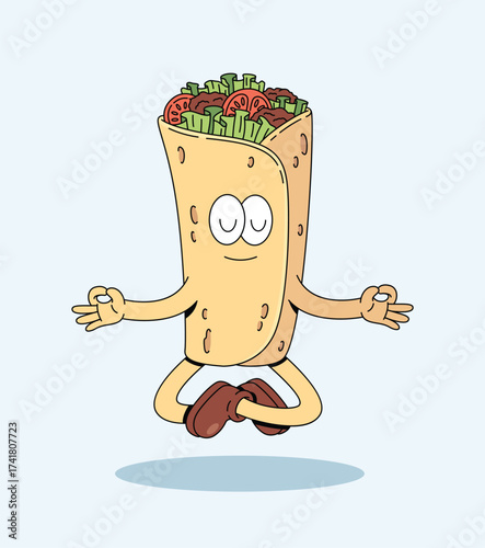 kebab meditation groovy cartoon illustration