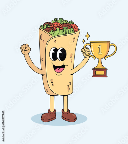 kebab trophy groovy cartoon illustration