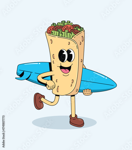 kebab surf groovy cartoon illustration
