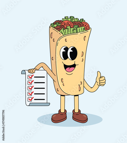 kebab checklist groovy cartoon illustration