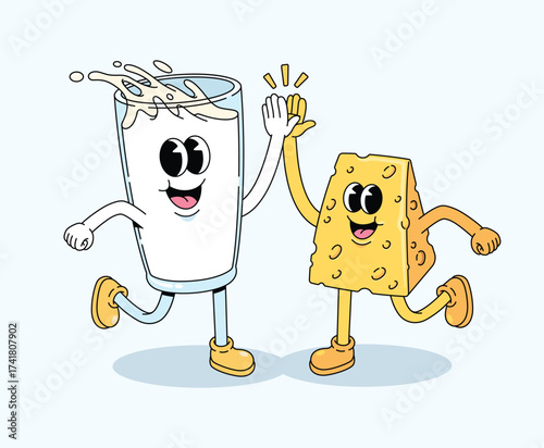 milk and cheese groovy cartoon illustration