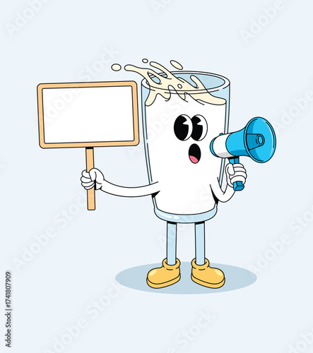 milk megaphone groovy cartoon illustration