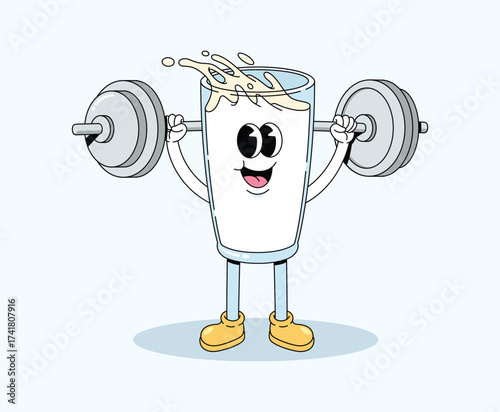 milk weightlifting groovy cartoon illustration