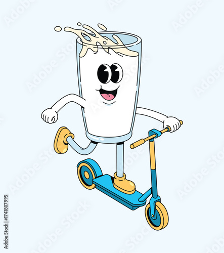 milk kick scooter cartoon illustration