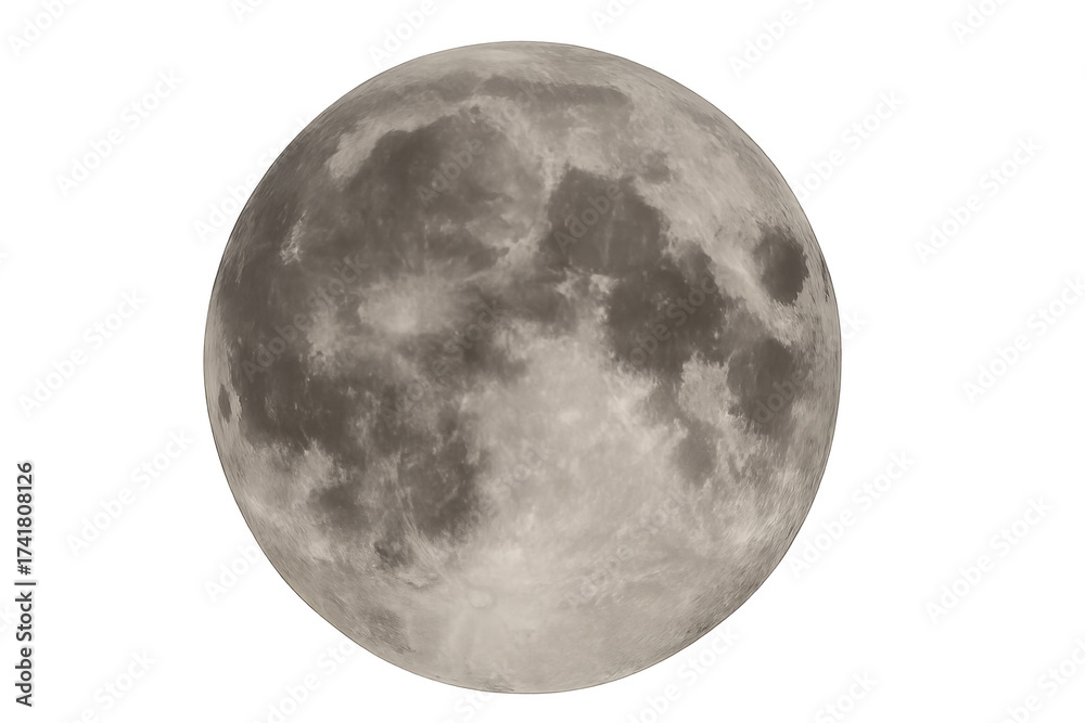 Naklejka premium Full moon surface with craters on transparent background