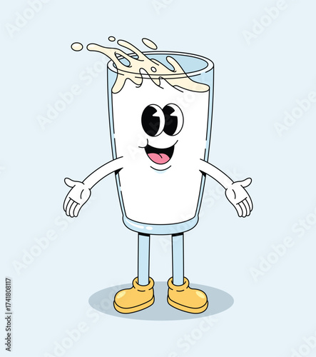 milk open hand groovy cartoon illustration