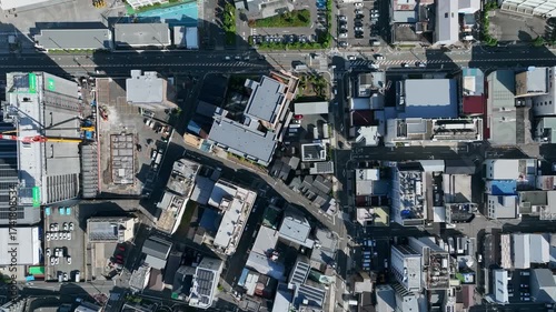 現代都市の真俯瞰ドローン空撮