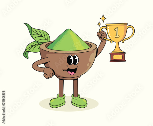 matcha trophy groovy cartoon illustration