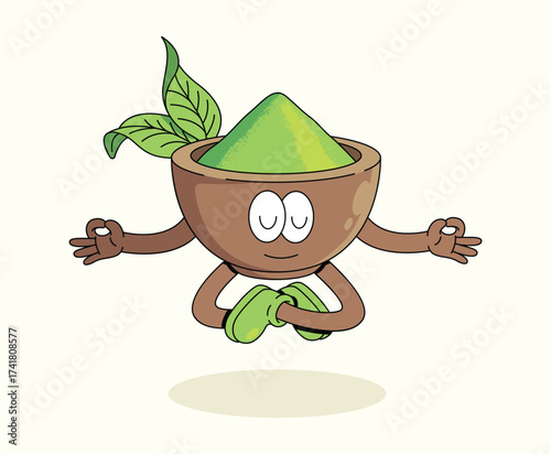 matcha meditation poses groovy cartoon illustration
