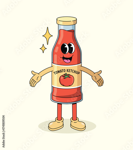 tomato ketchup groovy cartoon illustration