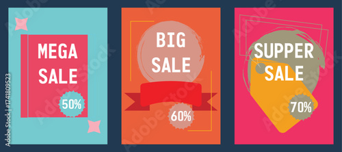 Collection of Sale and Discount Offers Flyers. Sale of  mega, big and supper sale. Vintage Yard Sale Flyer or Template Design Set with Event Details.