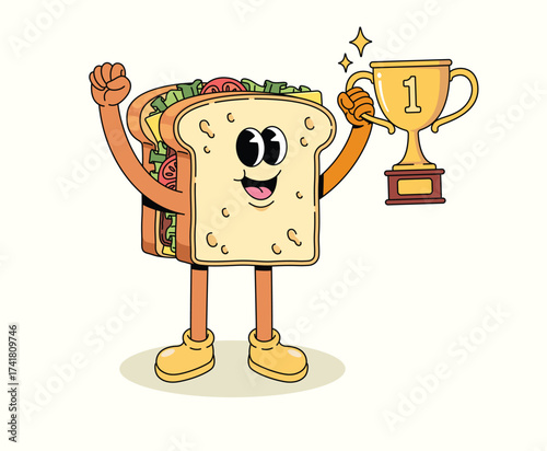 sandwich trophy groovy cartoon illustration