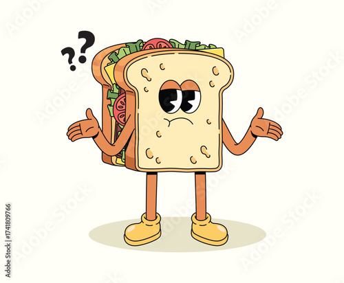 sandwich confused groovy cartoon illustration