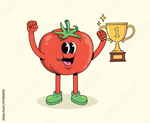 tomato trophy groovy cartoon illustration