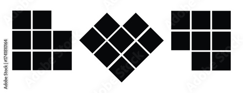 Collage grid manga book template. Blank page frame for comic book, photo collage, poster, flyer. Picture frame set. Vector illustration.