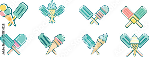 Ice Cream and Popsicle Duotone Vector Icon Set