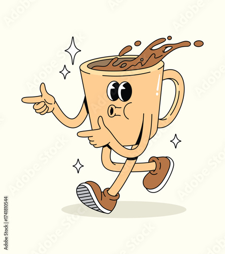 coffee energetic walk groovy cartoon illustration