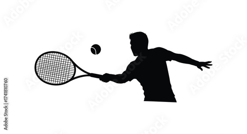 Dynamic tennis player silhouette in action hitting ball with racket sports action graphic