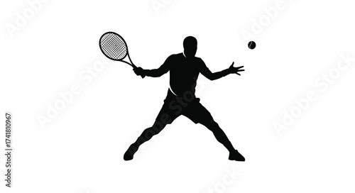 Dynamic tennis player silhouette in action isolated on white capturing a powerful forehand stroke
