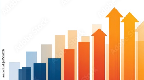 Free Download A bar graph with upward arrow clipart, business growth element, flat design infographic, orange and blue, isolated on white background. - GFXLoad