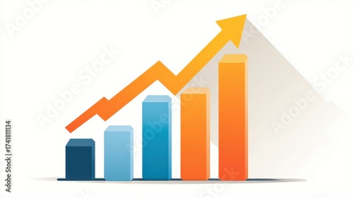 A bar graph with upward arrow clipart, business growth element, flat design infographic, orange and blue, isolated on white background. Free Download A bar graph with upward arrow clipart, business growth element, flat design infographic, orange and blue, isolated on white background. - GFXLoad