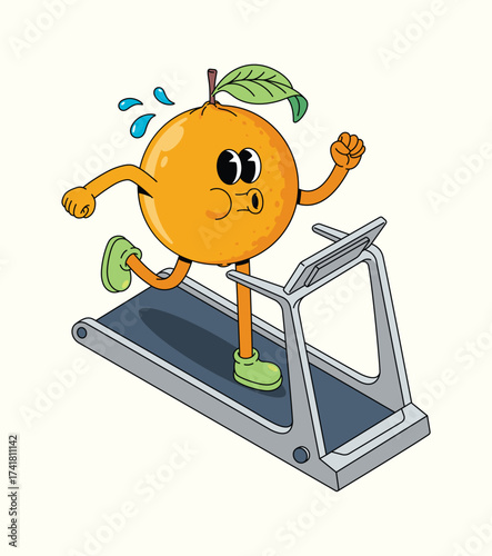 orange treadmill groovy cartoon illustration