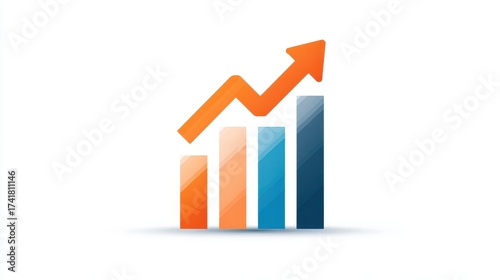 Free Download A bar graph with upward arrow clipart, business growth element, flat design infographic, orange and blue, isolated on white background. - GFXLoad