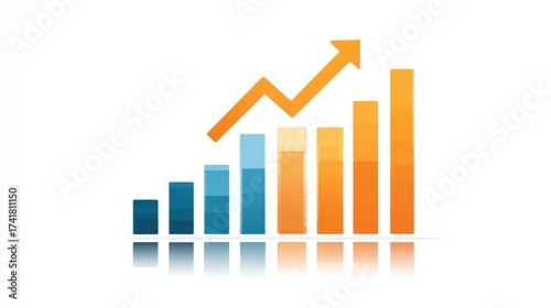 A bar graph with upward arrow clipart, business growth element, flat design infographic, orange and blue, isolated on white background. Free Download A bar graph with upward arrow clipart, business growth element, flat design infographic, orange and blue, isolated on white background. - GFXLoad